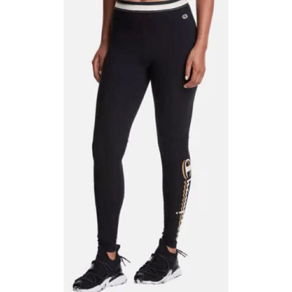 Champion Women's Black/Natural/Metallic Gold Leggings S